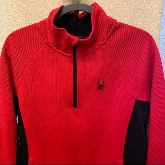 SPYDER Men Red 1/4 Zip Fleece Lined Sweater Size Large - Picture 2 of 9